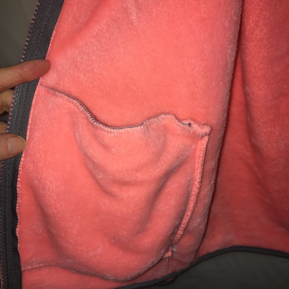 No Boundaries Fleece Sweatshirt Jacket Hoodie Peach/Pink with Gray trim Large - Picture 7 of 11